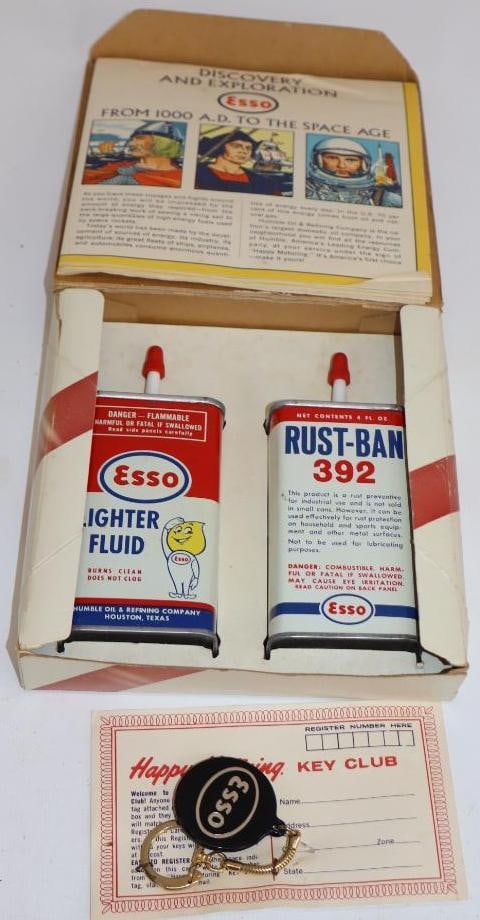 Esso Happy Motoring Handy Oiler & Lighter Fluid Travel Kit in Original Box: 6" x 6" x 1"