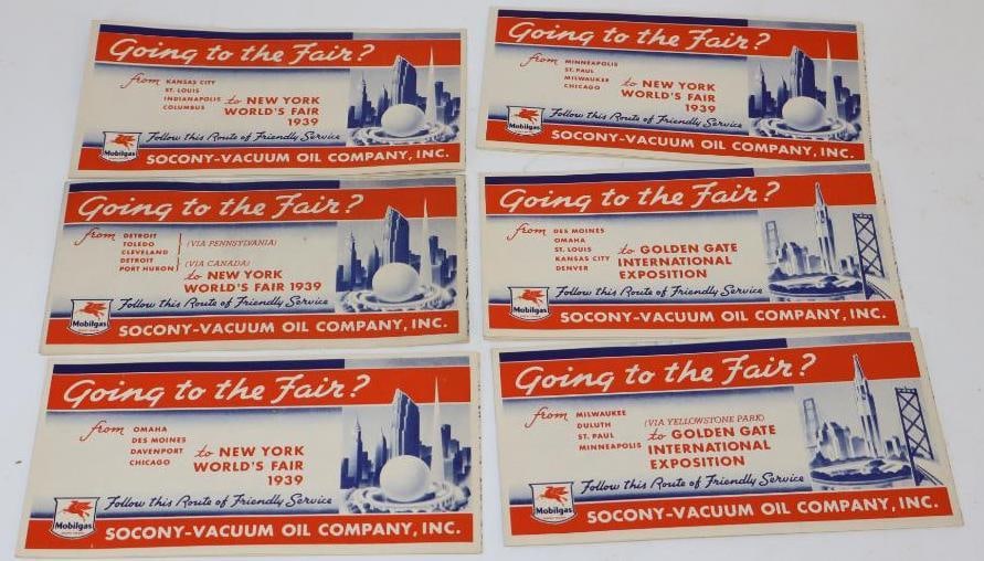 Group of 6 - 1939 New York World's Fair Mobil Gas Maps: 6.5" x 3.5" each