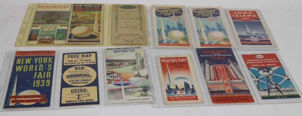Group of 12 Different World's Fair Gas Station Road Maps: Largest is 9" x 4"