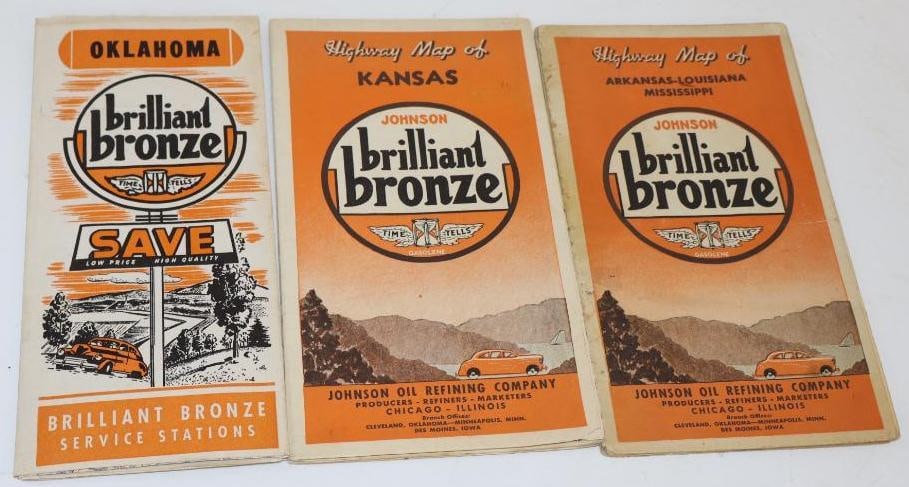 Group of 3 Johnson Brilliant Bronze Gas Station Road Maps (1 of 4)