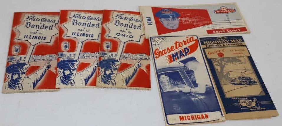 Group of 6 Gaseteria Bonded Gas Station Road Maps (1 of 5)