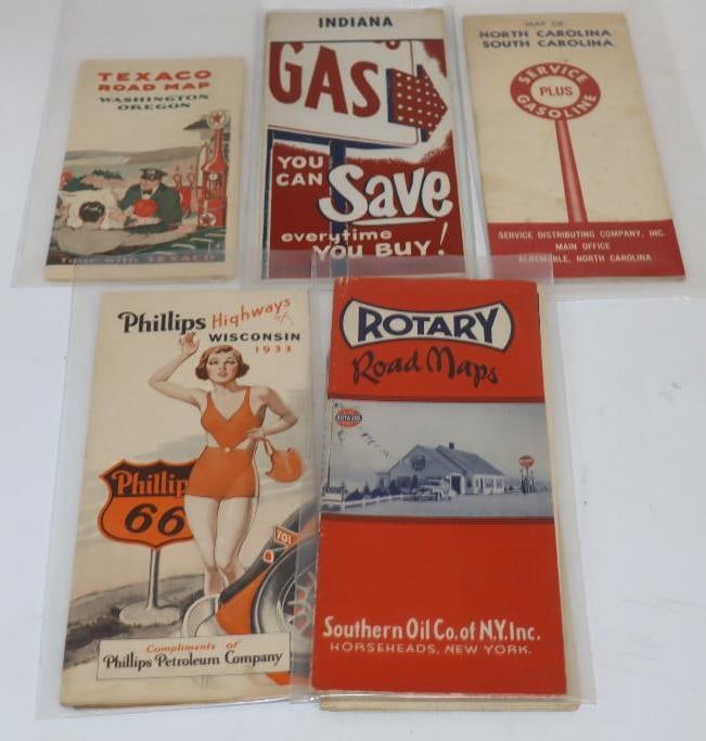 Group of 6 Colonial Beacon, Rota-Zol, Phillips 66, and Bonded Gas Station Road Maps (1 of 4)