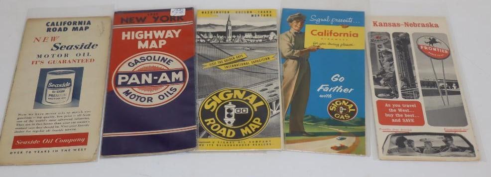 Group of 5 Pan Am, Signal, Frontier, and Seaside Gas Station Road Maps (1 of 5)