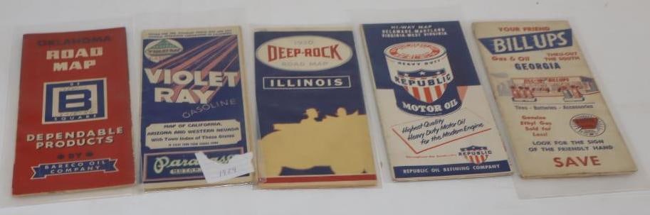 Group of 5 General Violet Ray, Republic, Billups, Bareco, Deep Rock Gas Station Road Maps (1 of 5)