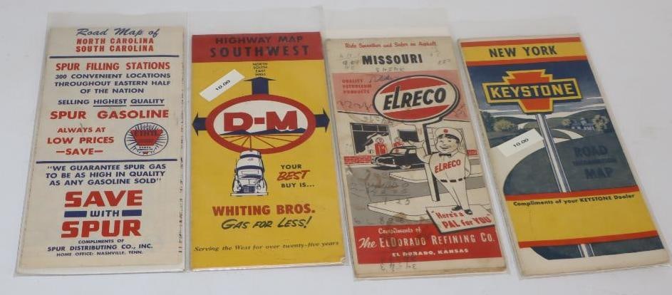 Group of 4 Elreco, Keystone, Spur, and D-M Gas Station Road Maps: Largest is 9" x 4"