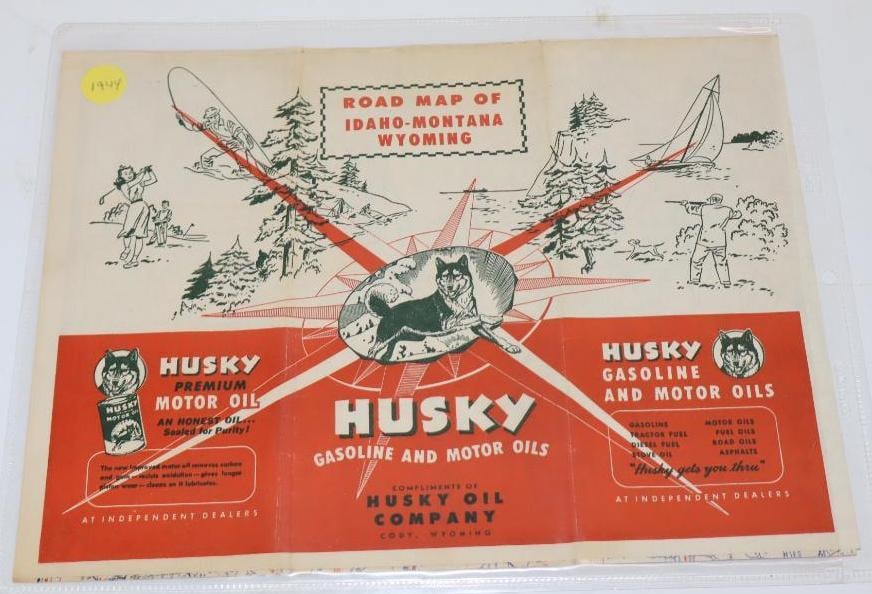 1944 Husky Oil Co 3 Panel Gas Station Road Map (1 of 2)