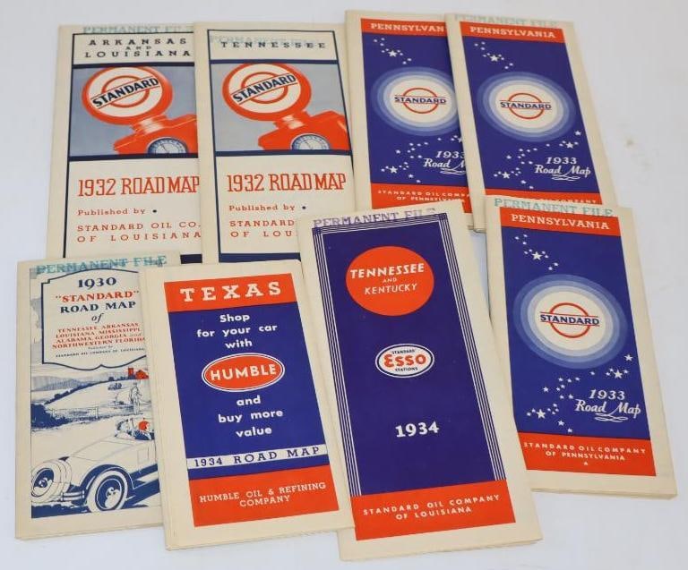 1930-1934 Group of 8 Standard Oil Co Louisiana, PA, and Humble Gas Station Road Maps (1 of 4)