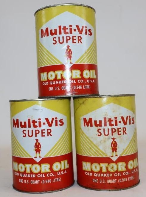 Group of 3 Old Quaker Multi-Vis Super 1 Quart Composite Oil Cans (1 of 2)