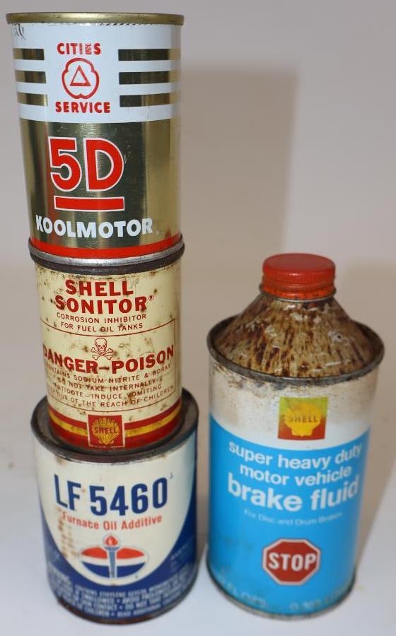 Group of 4 Shell, Cities Service, and American Brake Fluid and Other Small Oil Cans (1 of 3)