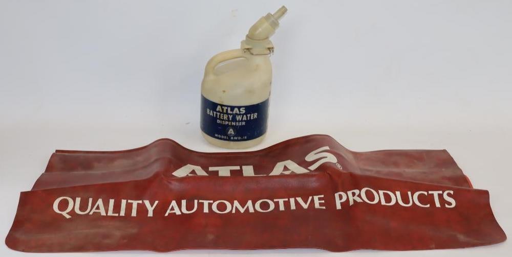 Group of 2 Atlas Fender Cover and Battery Filler Bottle: Largest is 34" x 24"
