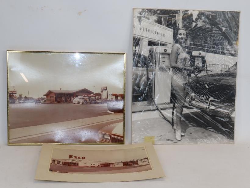 Group of 3 Exxon and Esson Gas Station Photos: Largest is 19" x 24", 1 framed, 1 matted, 1 on foam board