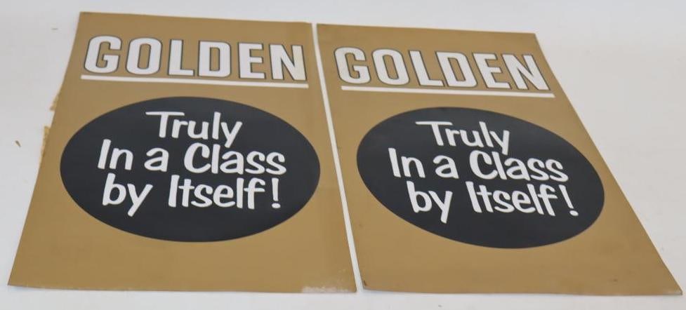 Group of 2 Golden Esso Plastic Gas Pump Advertising Signs: 26.5" x 15" each