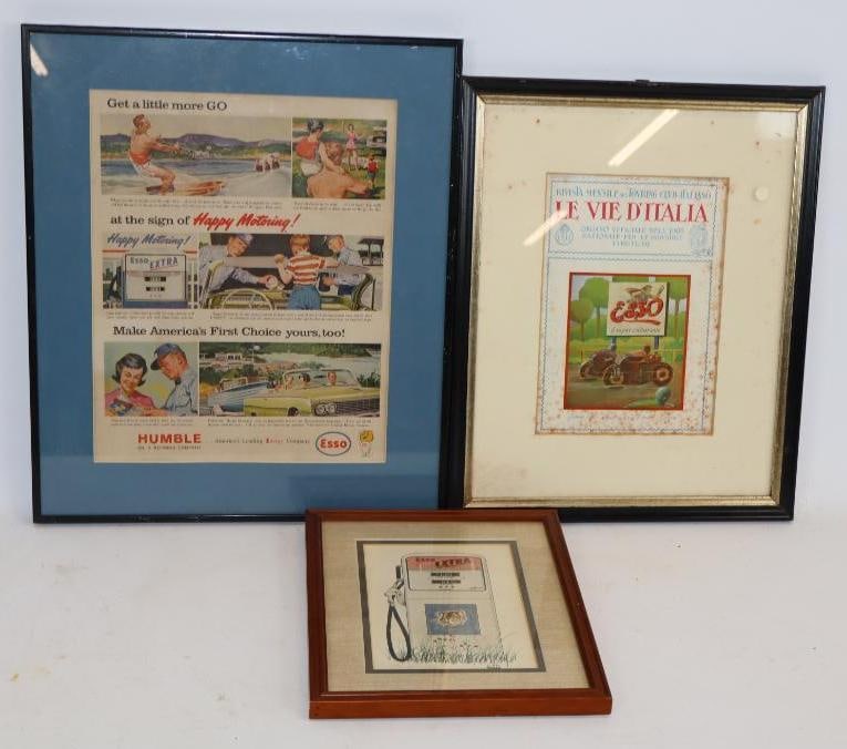 Group of 3 Framed Esso Advertising: Largest is 14" x 16.5"