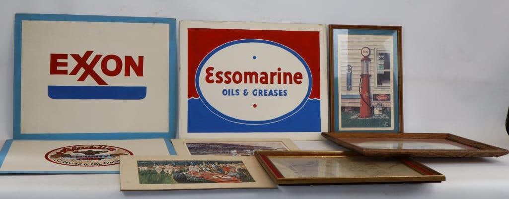 Group of 7 Esso and Exxon Oil Company Paintings: Largest is 22.5" x 28"