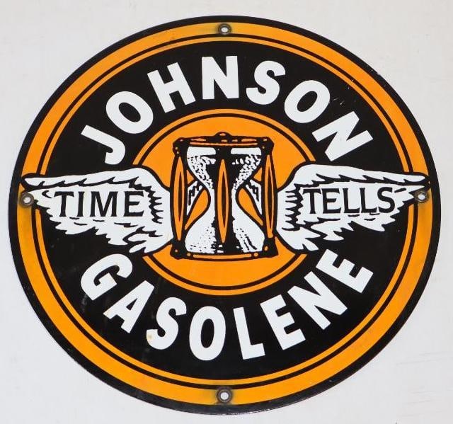 Reproduction Porcelain Johnson Gasoline Gas Pump Plate (1 of 2)