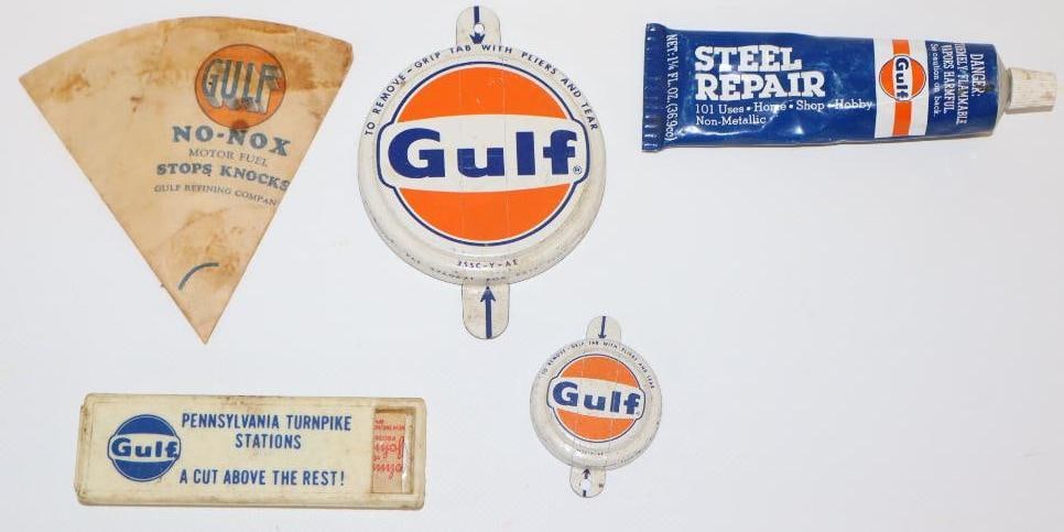 Group of 5 Gulf Lids Steel Repair, Band Aid Dispenser and Advertising Paper Cup (1 of 5)