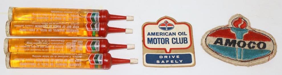 Group of 6 Chevron and American Oil Handy Oil Pens, Shirt Patch, and Motor Club Water Transfer Decal (1 of 4)
