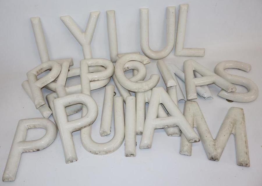 Group of 26 Plastic 8.5" Letters: largest 8" x 8.5", one letter has been repaired, and comes with wall mounts