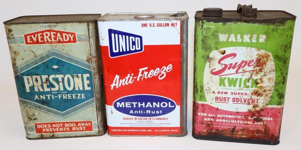 Group of 3 Prestone, Unico, and Super Kwick 1 Gallon Antifreeze and Rust Solvent Cans (1 of 5)