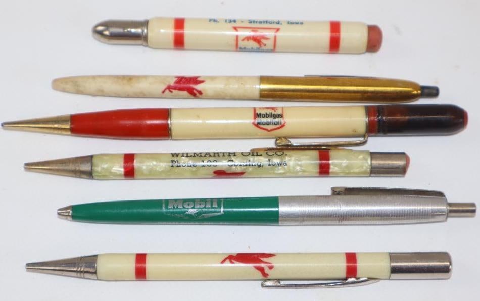 Group of 6 Mobilgas Advertising Pens and Pencils: largest 6"