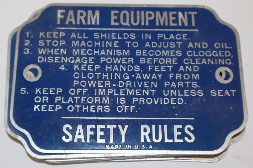 Group of 12 Farm Equipment Safety Rule Aluminum Signs (1 of 3)