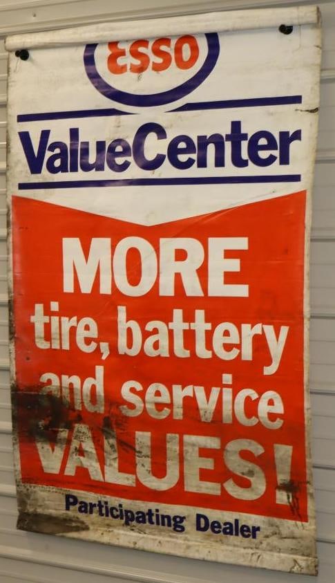 Esso Value Center More Tire, Battery and Service Plastic Advertising Banner Sign: 44x72