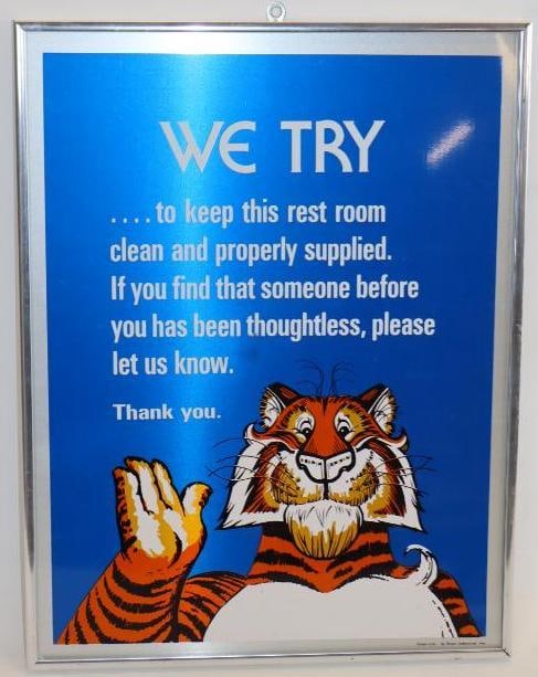Exxon Clean Restroom Framed Metal Advertising Sign With Tiger (1 of 3)