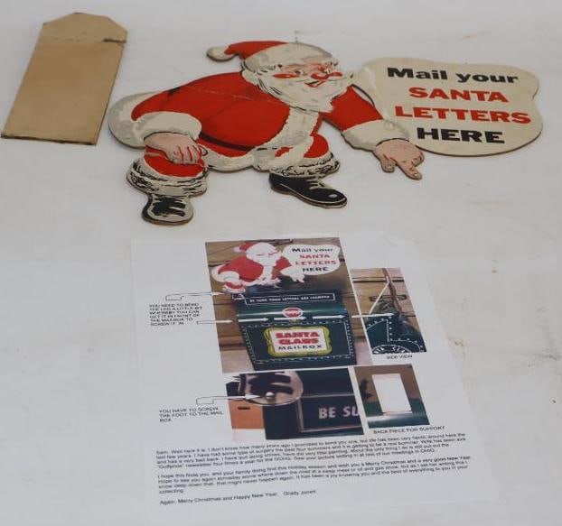 Mail Your Santa Letter Here Cardboard Esso Mailbox Topper: 16x15.5 Has Multiple Tape Repairs