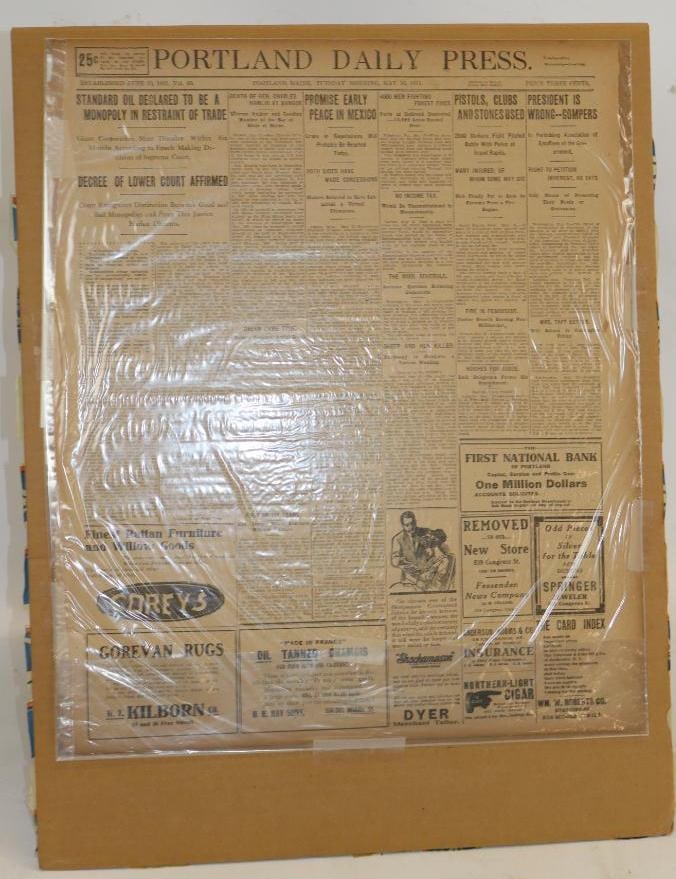 1911 Portland Daily Press Newspaper With Headline "Standard Oil Declared to Be An Monopoly: 17.5x21