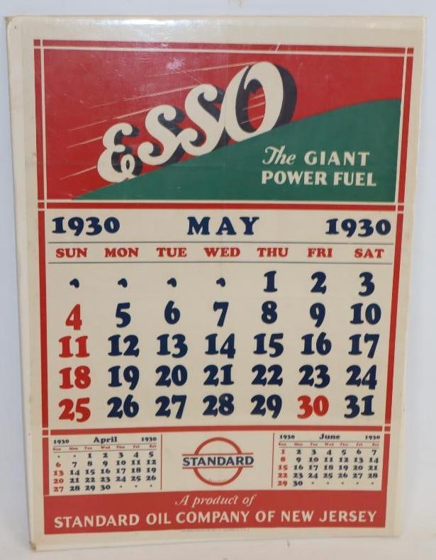 1930 Standard Oil Of NJ Advertising Calendar: 15.5x21.5