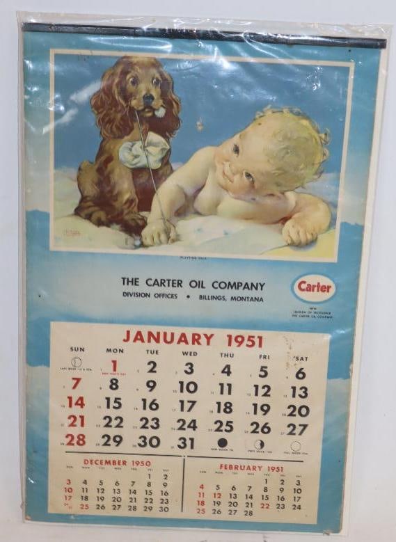 1951 Carter Oil Advertising Gas Station Calendar: 13.75x9