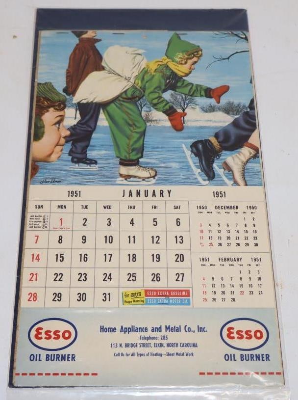 1951 Esso Oil Burner Advertising Calendar: 8.75x14.75