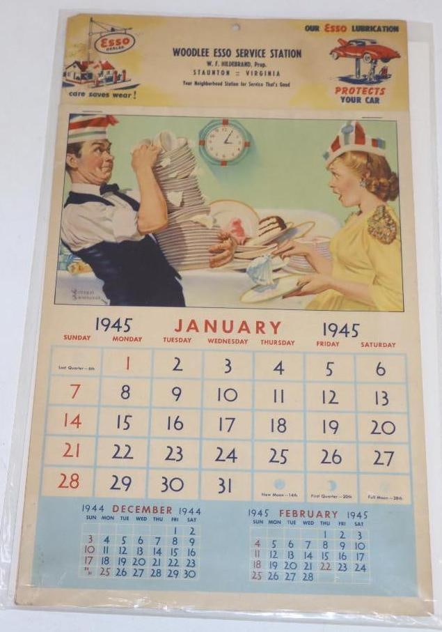 1945 Esso Services Station Gas Station Calendar: 8.75x14.75