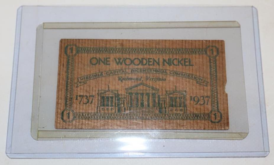 1937 Richman Virgina Bicentennial Wooden Nickel: 4x2.25