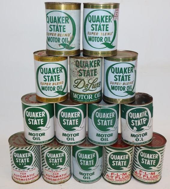 Group of 14 Metal Quaker State 1 Quart Oil Cans (1 of 2)