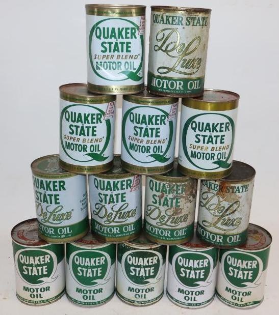Group of 14 Metal Quaker State 1 Quart Oil Cans (1 of 2)