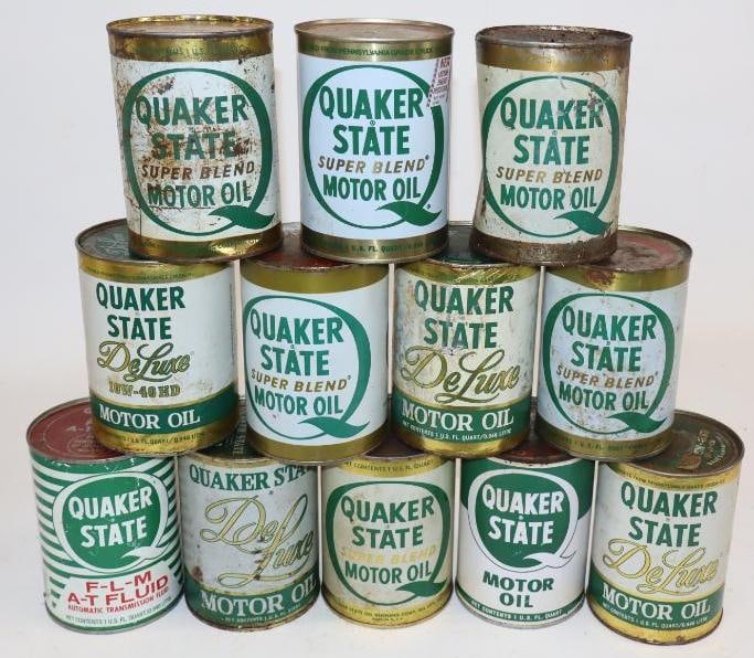 Group of 12 Metal and Composite Quaker State 1 Quart Oil Cans (1 of 2)