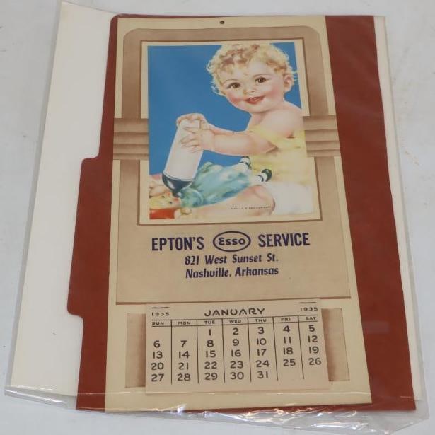 1935 Esso Service Gas Station Calendars: 7x14.25
