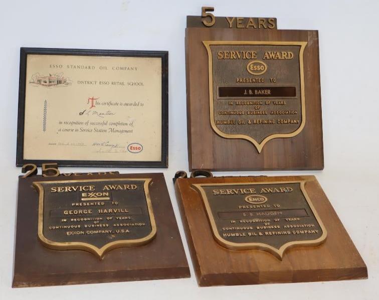 Group of 4 Esso, Exxon and Enco Service Award Plaques: Largest is 11.75x10
