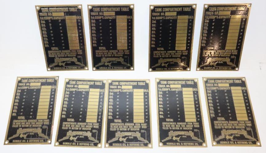 Group of 9 Humble Oil Tank Compartment Table Brass Tags: 6.25x3x3.25 Each