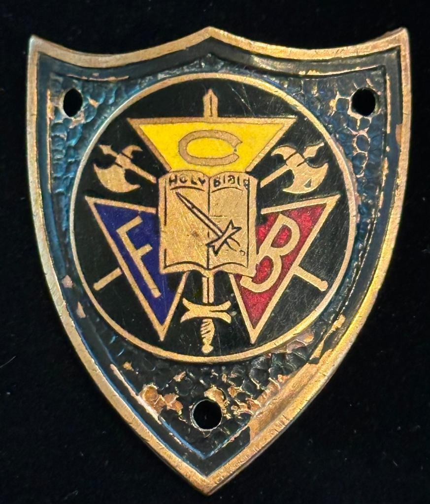 Knights of Pythias Shield Badge: Knights of Pythias Shield Badge. This badge measures approximately 2" high by 1.75" wide.