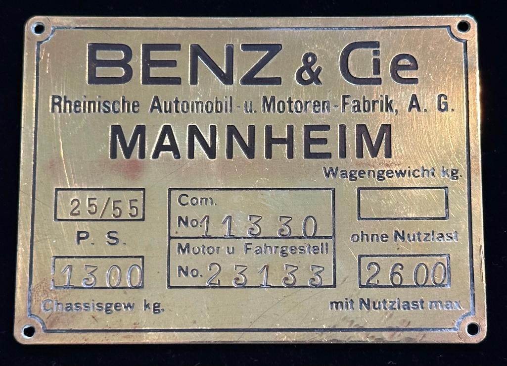 c1912 - 1915 Benz & Cie Serial Data Plate (1 of 2)