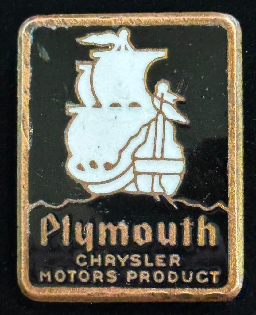 1930 - 31 Plymouth Radiator Emblem: 1930 - 31 Plymouth Radiator Emblem. The emblem has a Fox maker's mark and measures approximately 1.5" high by 1.25" wide.