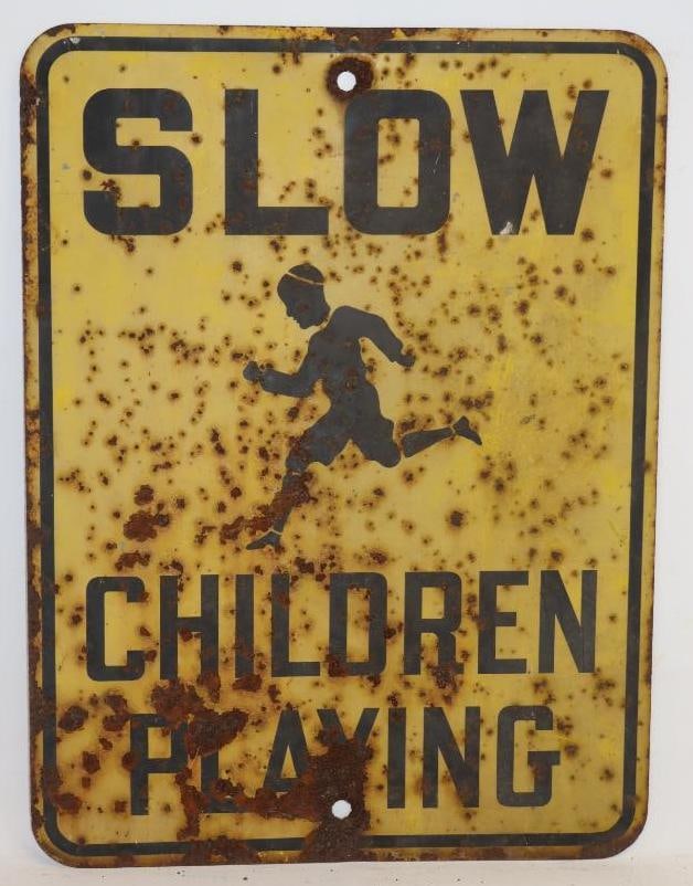 Slow Children Playing Steel Road Sign: 18" x 24"