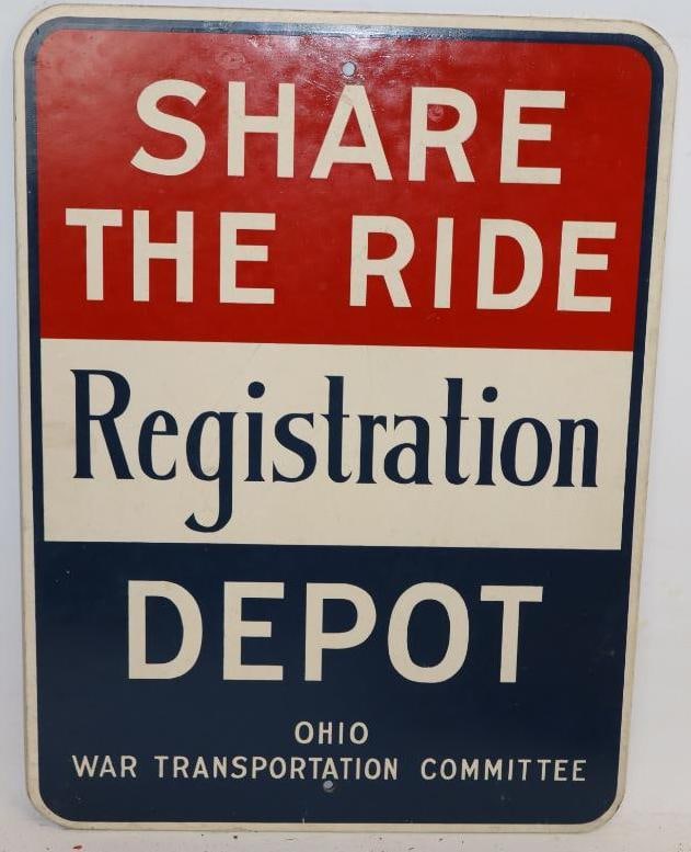 Ohio War Transportation Committee Masonite "Share The Ride" Registration Depot: 18" x 24"