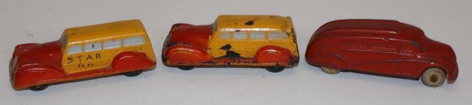 Group of 3 Sun Rubber Toy Taxi Cars and Bus (1 of 3)