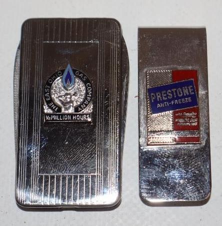 Group of 2 Prestone and East Ohio Gas Advertising Money Clip and Pocketknife: largest 2" x 1"