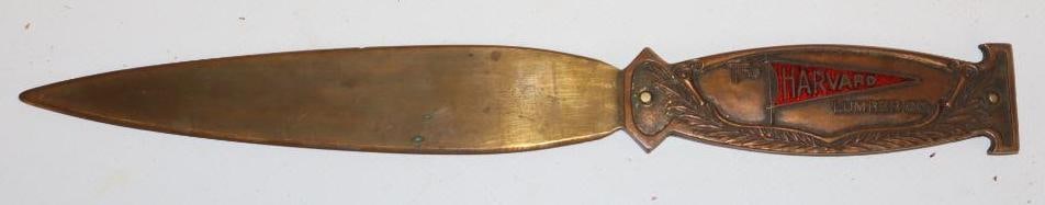 The Harvard Lumber Company Advertising Brass Letter Opener: 9" x 1"