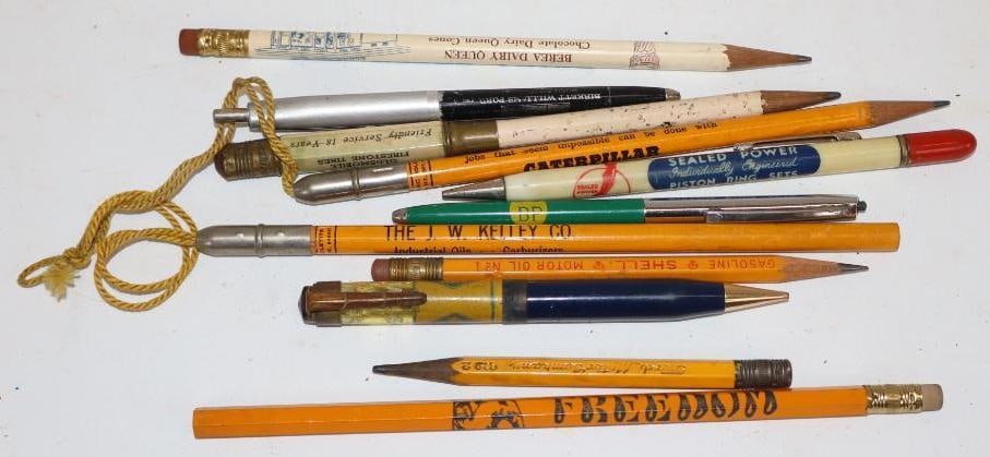 Group of 11 Gas, Oil, and Transportation Advertising Pens and Pencils: largest 7.5"