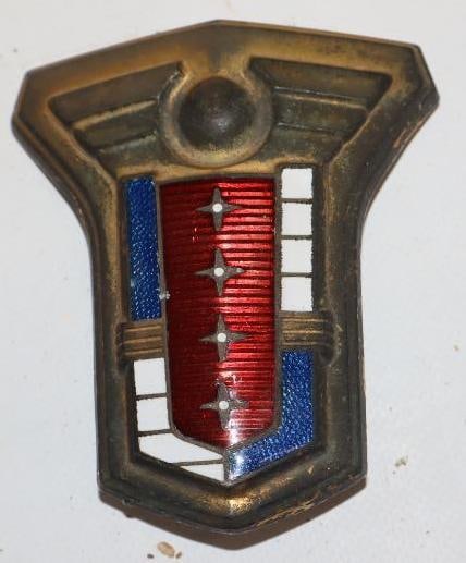 1949-1950 Lincoln Mercury Front Hood Emblem: 3" x 3.75"